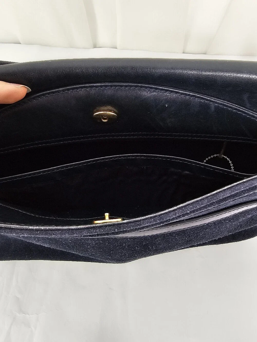 Vintage Neiman Marcus Navy Suede Shoulder Bag Gold Hardware
